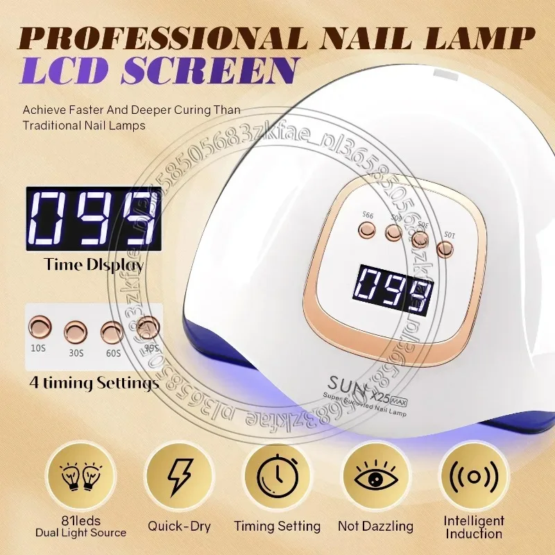 Auto Sensor 4‑Timer Gel Nail Curing Light 380W UV LED Salon‑Grade Quick Dry Manicure Polishing Tool Unit
