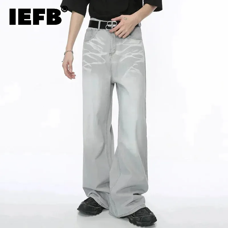 IEFB Straight Male Jeans Vintage Men's Denim Pants Tie-dyed Design Wide Leg Trousers Spring New Stylish Men Clothing 9C4276