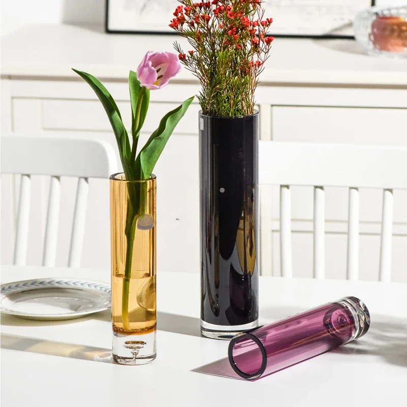 

Modern Design Nordic Vase Aesthetic Cylinder Rose Terrarium Mini Vase Luxury Crystal Transparent Floreros Home Decoration