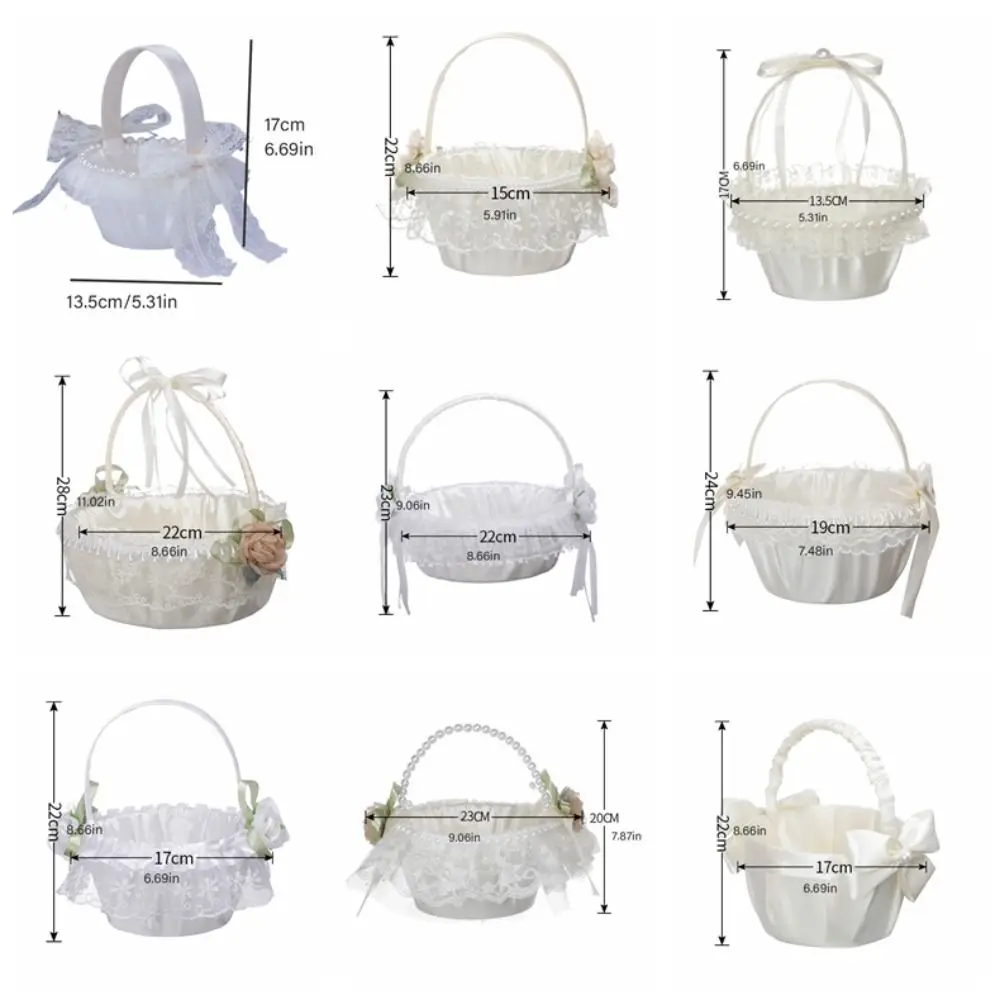 Spitze Hochzeit Blumenkorb Band Schleife Perlengriff Satin Schleife Hanbag Süßigkeiten Behälter Einkaufstasche Hochzeit Party Dekorationen