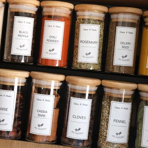 6pcs/set Kitchen Food Stickers Waterproof Food Spice Jar Label Seasoning Jar Sticker white