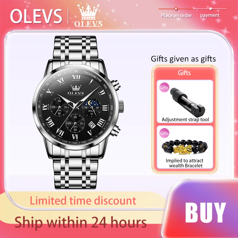 

OLEVS Brand Multifunctional Original Men's Watches Chronograph Quartz Watch Moon Phase Waterproof Trend Authentic Watch for Men