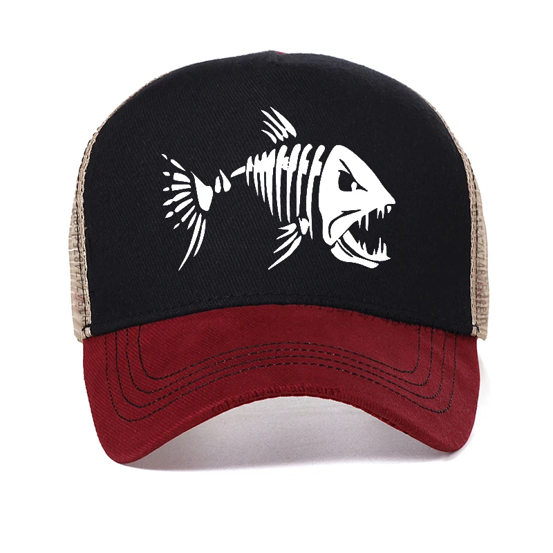 

Fishbone Trucker hats Men Fishing Skeleton Fish Bone Cap HipHop Baseball Caps cool Summer Fisher Man Mesh hat gorra