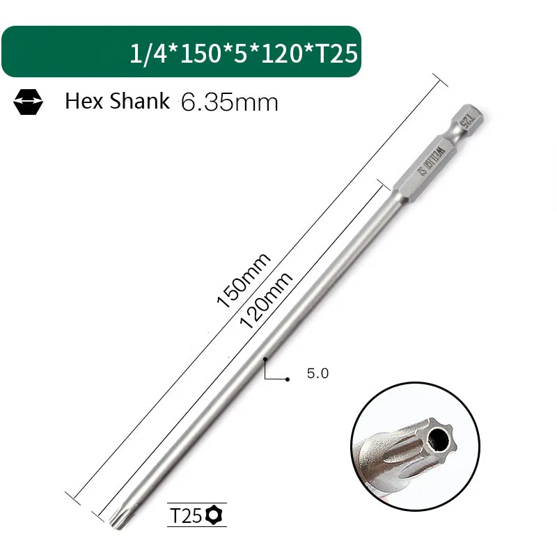 1Pcs Electric Magnetic Screwdriver Bits 150mm Length Torx With Hole Screwdriver Head 6.35mm Hex Shank Drill Bit Screw Driver Bit