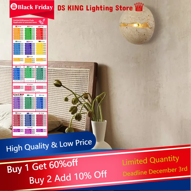 

Retro Dinosaur Egg Shape Natural Stone Art Wall Lamp Yellow Travertine Hemisphere LED Sconce Atmosphere Corridor Light Fixtures