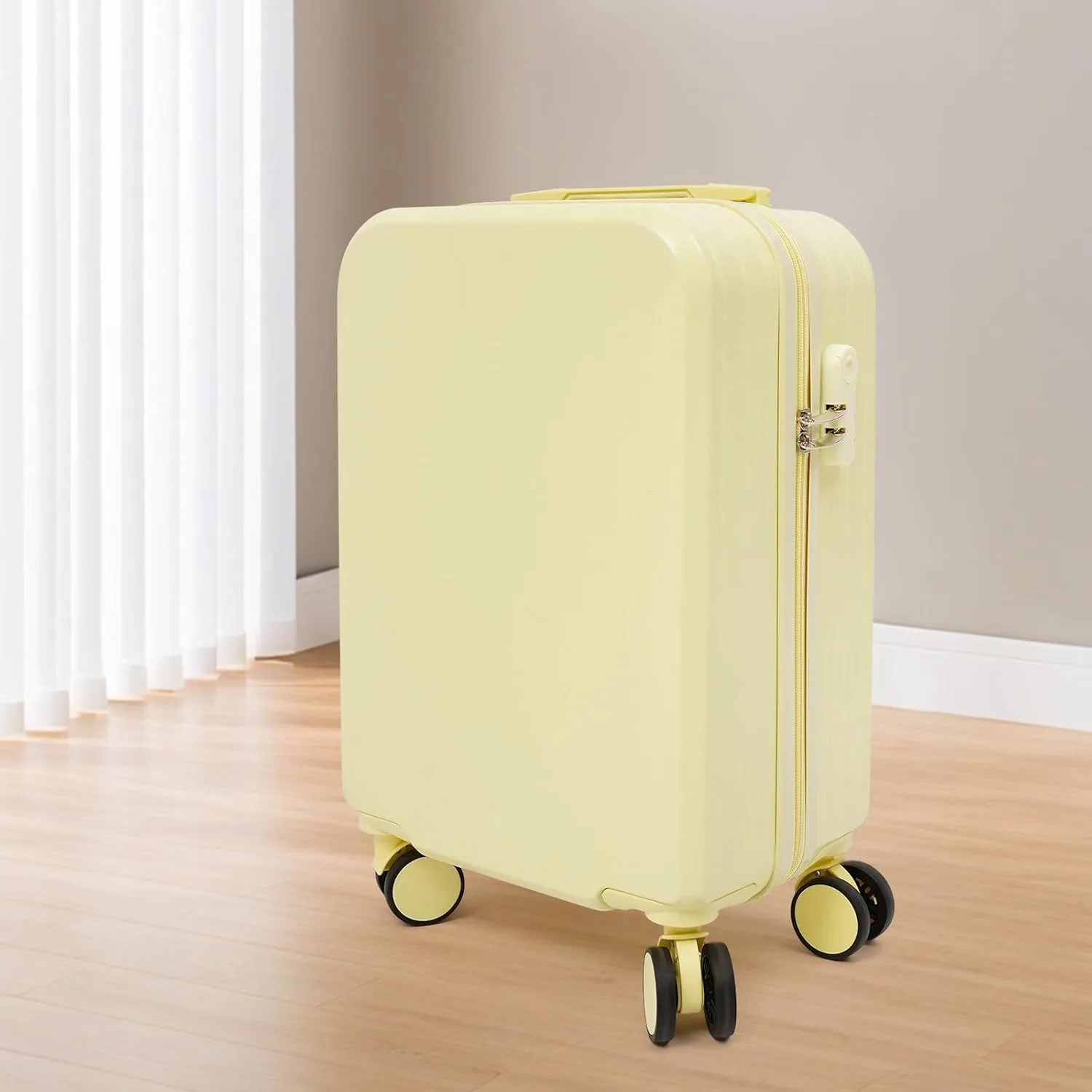 Maleta de mano de 20 pulgadas, maleta rígida ligera de ABS con puerto USB, 360 ° Maleta de Cabina con Ruedas Giratorias y Candado Aprobado por la TSA, para Viajes, Color Amarillo Claro, Equipaje Aprobado por la TSA
