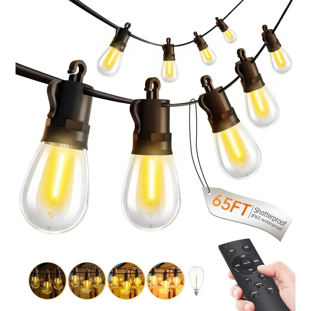 

Outdoor String Lights Patio LED Light Outside - 20M 18+1 S14 LED with Remote Control 65t Porch Lighting IP65 Waterproo