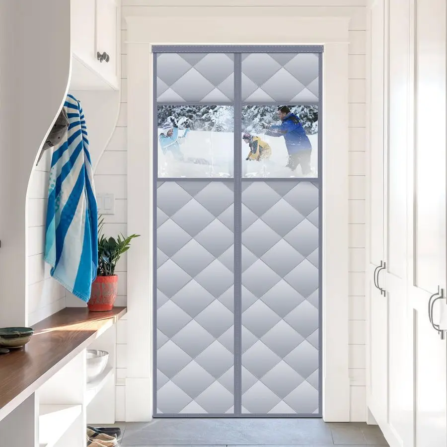 

Thermal Insulated Door Curtain with Detachable Visible Windows, Thicken Polyester Fiberfill amp Durable Oxford Fabric, Hands Fre