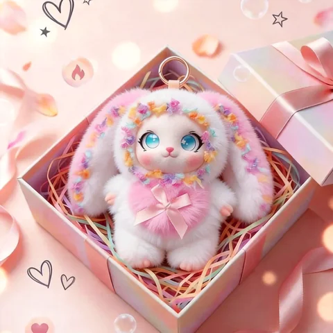 Cute and colorful Plush Rabbit doll; Children's Plush Animal Rabbit doll; Long-Eared Cute Rabbit Lace-Trimmed Plush doll Pendant