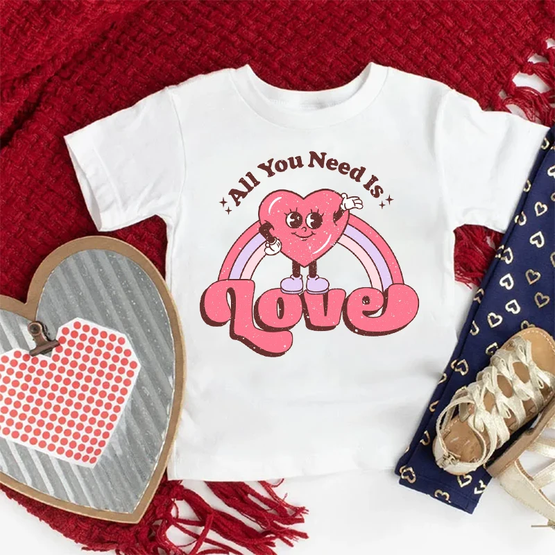 

All You Need Is Love Print Valentine Kids T-shirts Boy Girl Clothes Children Valentines Party Shirt Kid Valentine Shirt Gift