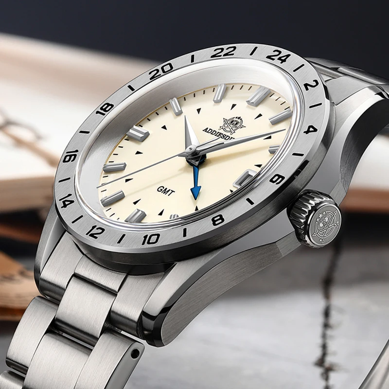 

ADDIESDIVE Quartz GMT Watches 38mm 20Bar Waterproof Sapphire Glass 316L Stainless Steel Watch for Men Relogio Masculino AD2063