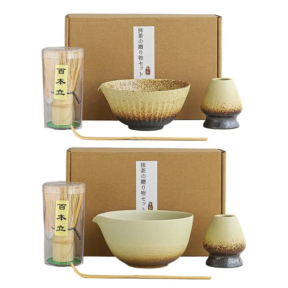 

4PCS New Bamboo Ceramic Japanese Matcha Tea Set Food Grade Reusable Matcha Stirring Brush Safe Matcha Whisk