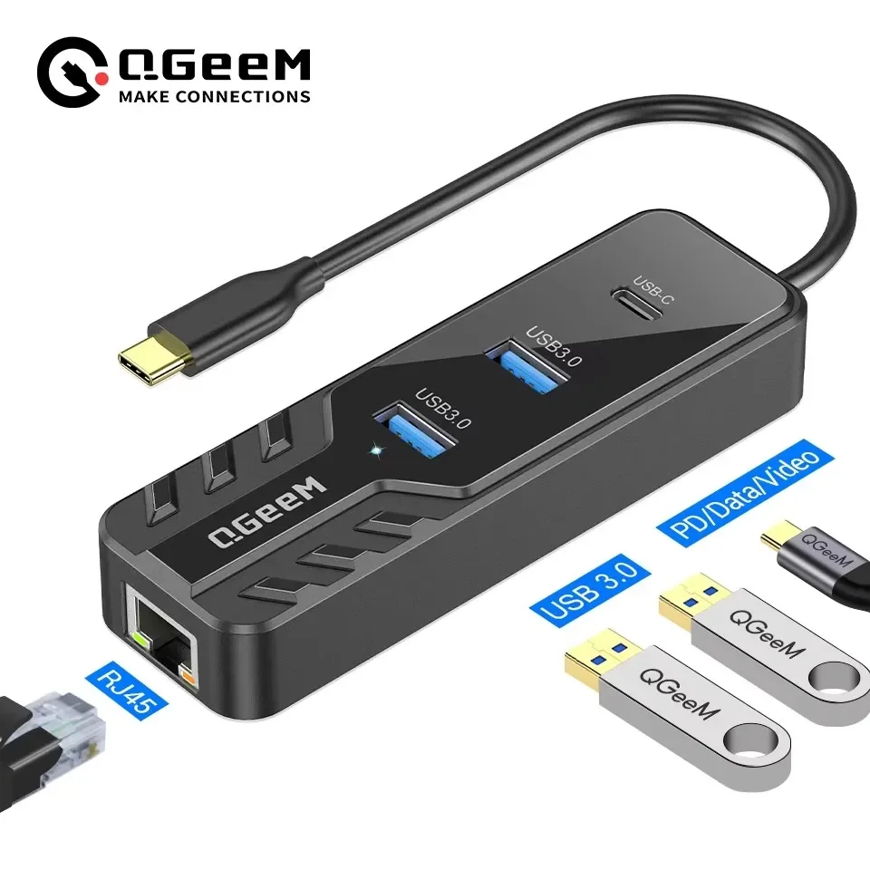 QGeeM Thunderbolt 4 3 USB C Hub USB 3.0 Dock Station for Macbook Pro Air M1 M2 Xiaomi Docking USB Type C HUB to RJ45 Ethernet PD