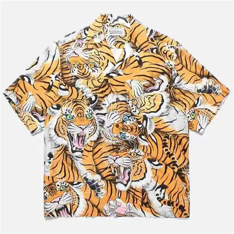 Streetwear WACKO MARIA Short Sleeve Shirt Printed Tiger Vintage Casual Mens Womens Brand Hawaii WACKO MARIA Shirt Tops