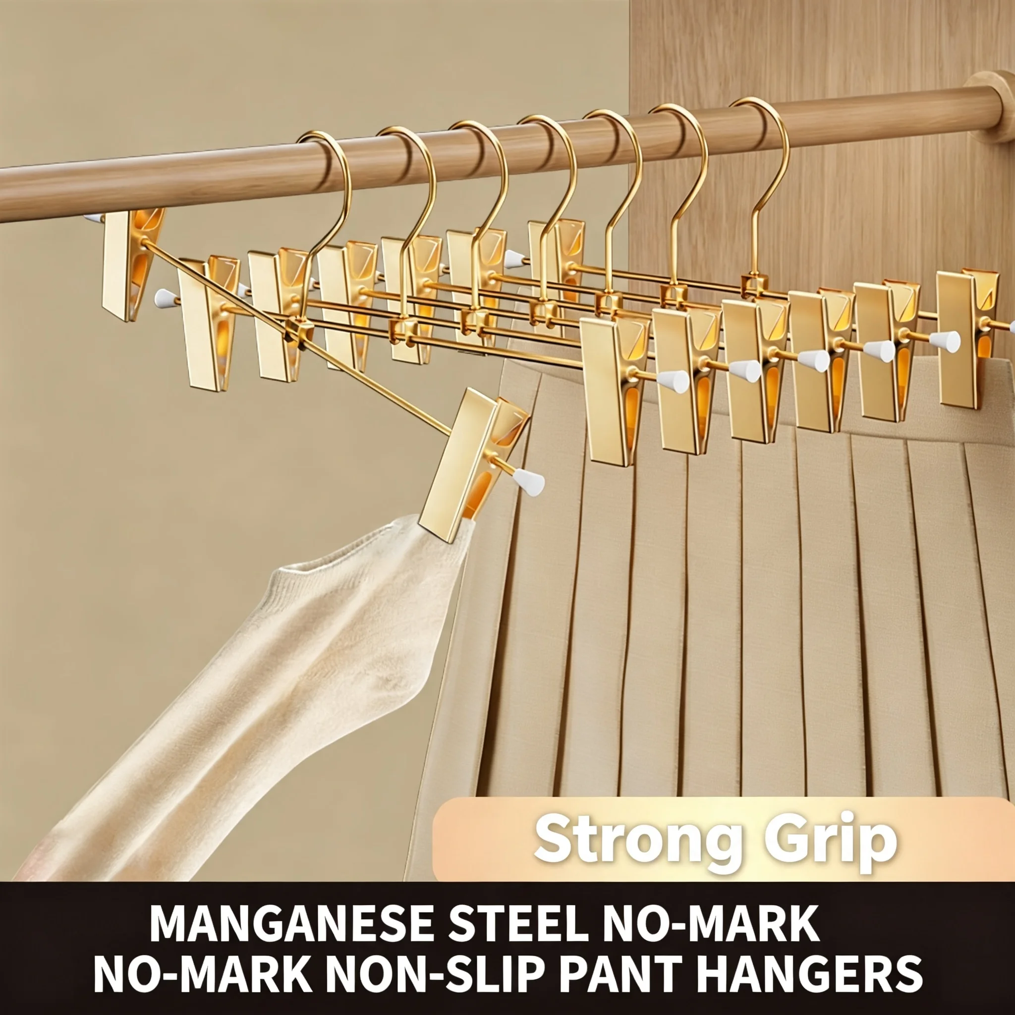 Metal Pant Hangers, Non-Slip Clips, Suitable for Skirts, Trousers, And Underwear, Space-Saving Hangers, Adjustable, Easy To Move