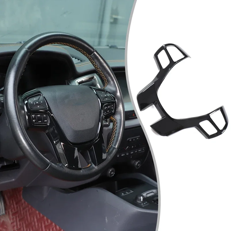 1Pcs ABS Black For Ford Ranger Everest Endeavour 2015-2021 Car Steering Wheel Decorative Frame Sticker Car Interior Accessories