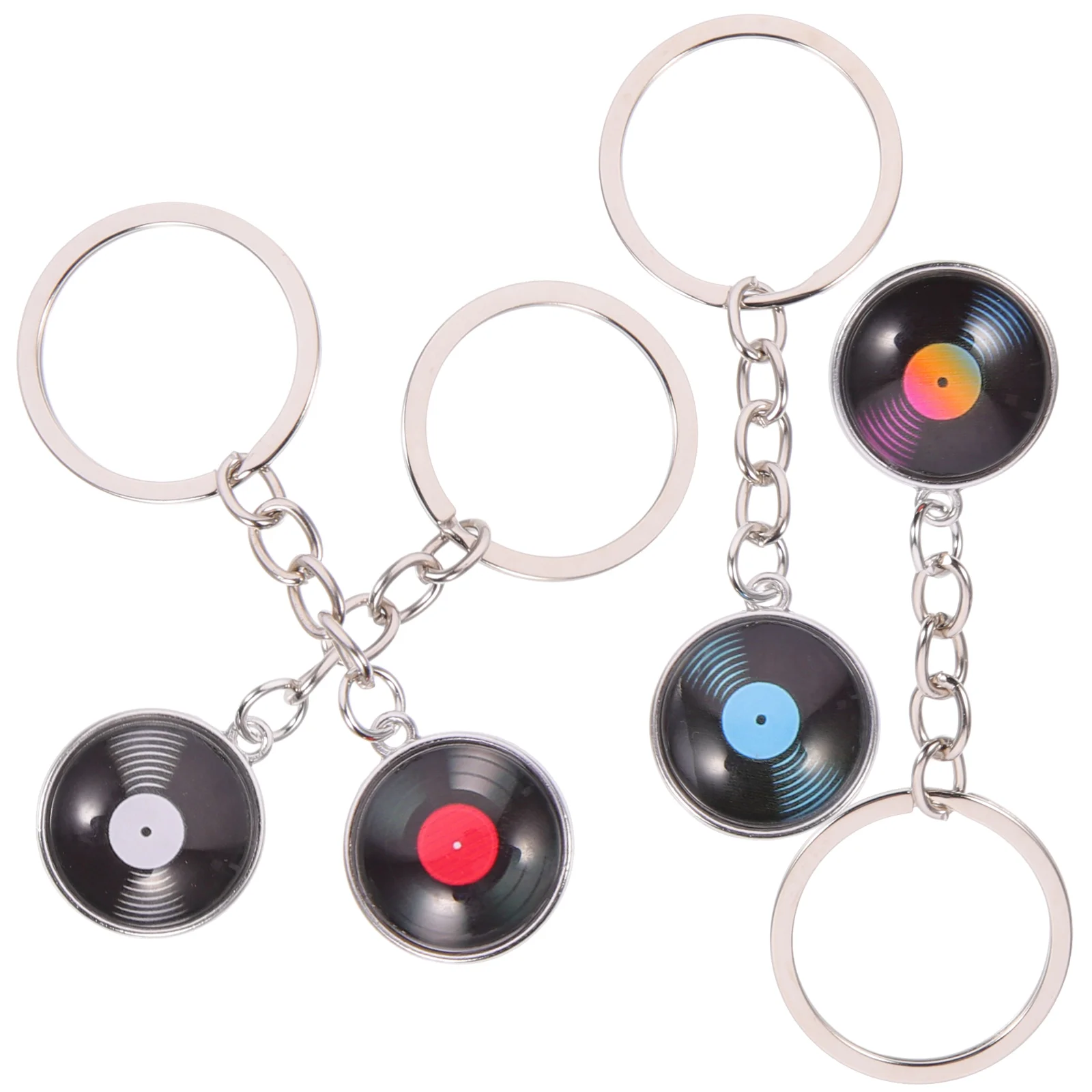 4 Pcs The Circle Record Key Chain Lovers Rings Backpack Keychains Metal Retro Gifts Vinyl