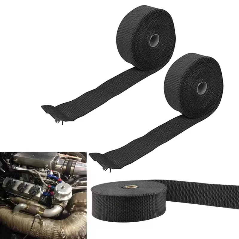 

50mm*5m 2Pcs Motorcycle Anti-Scalding Exhaust Pipe Tube Thermal Heat Insulation Tape Roll 37800304 black