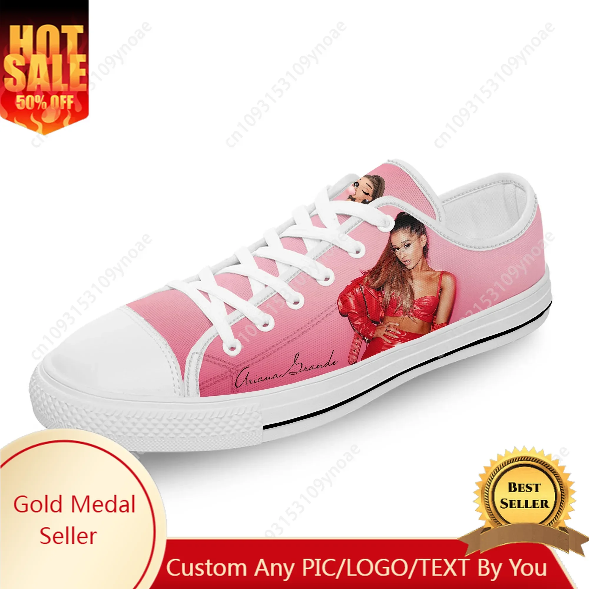 

Grande Pop Singer Music Ariana White Cloth 3D Print Low Top Canvas Fashion Shoes Men Women Lightweight Breathable Sneakers