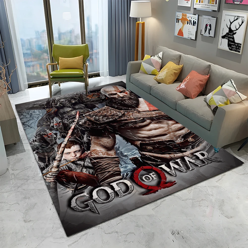 3D God of War Games Gamer Kratos HD Carpet Rug for Home Living Room Bedroom Sofa Doormat Decor,kids Area Rug Non-slip Floor Mat