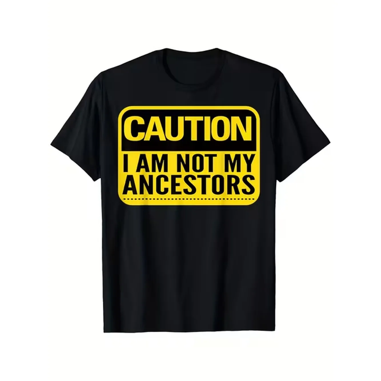 Mens Black History Month T Shirt Caution I Am Not My Yellow Text Design T Shirt Sturdy 180Gsm Crew Neck T Shirt Apparel Celebrating African American