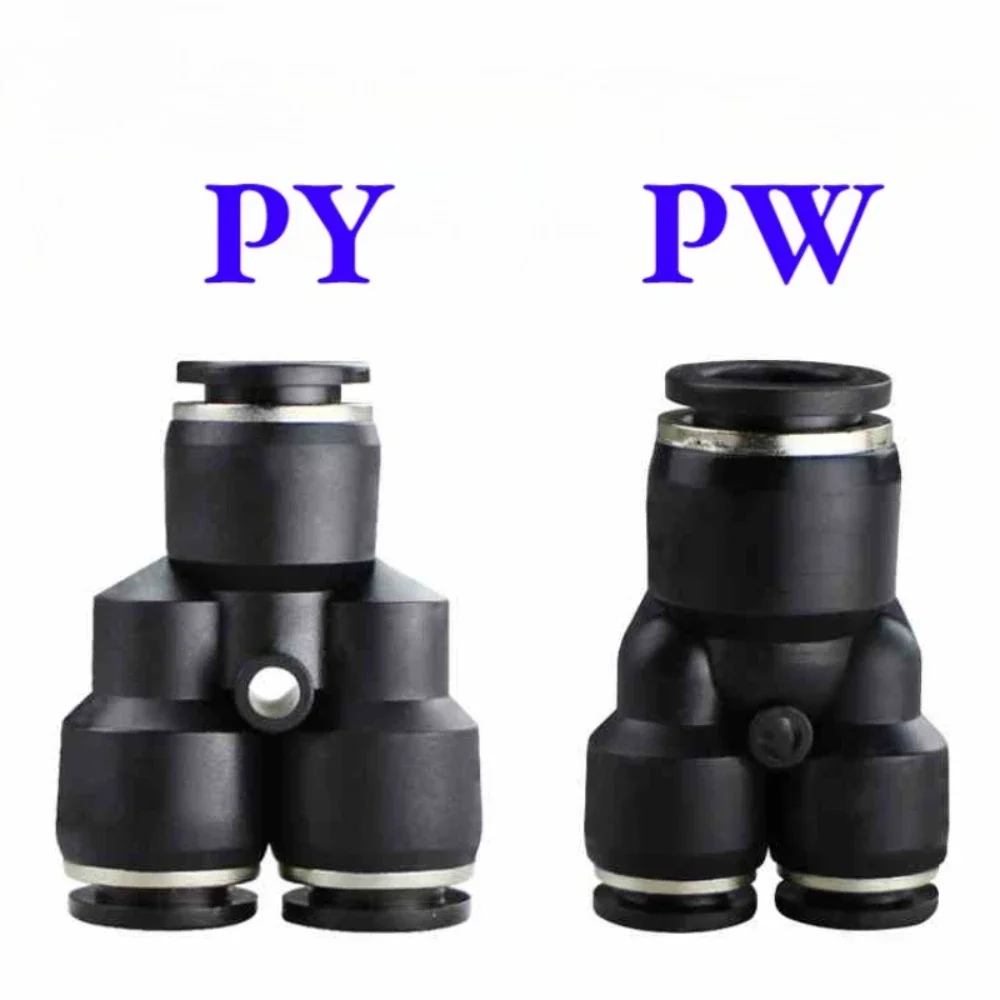 4 6 8 10 12 14 16 Mm PY PW Black Y-type Three Ways Pneumatic Quick Push in Connector Plastic Variable Diameter PW 14-12 6-4