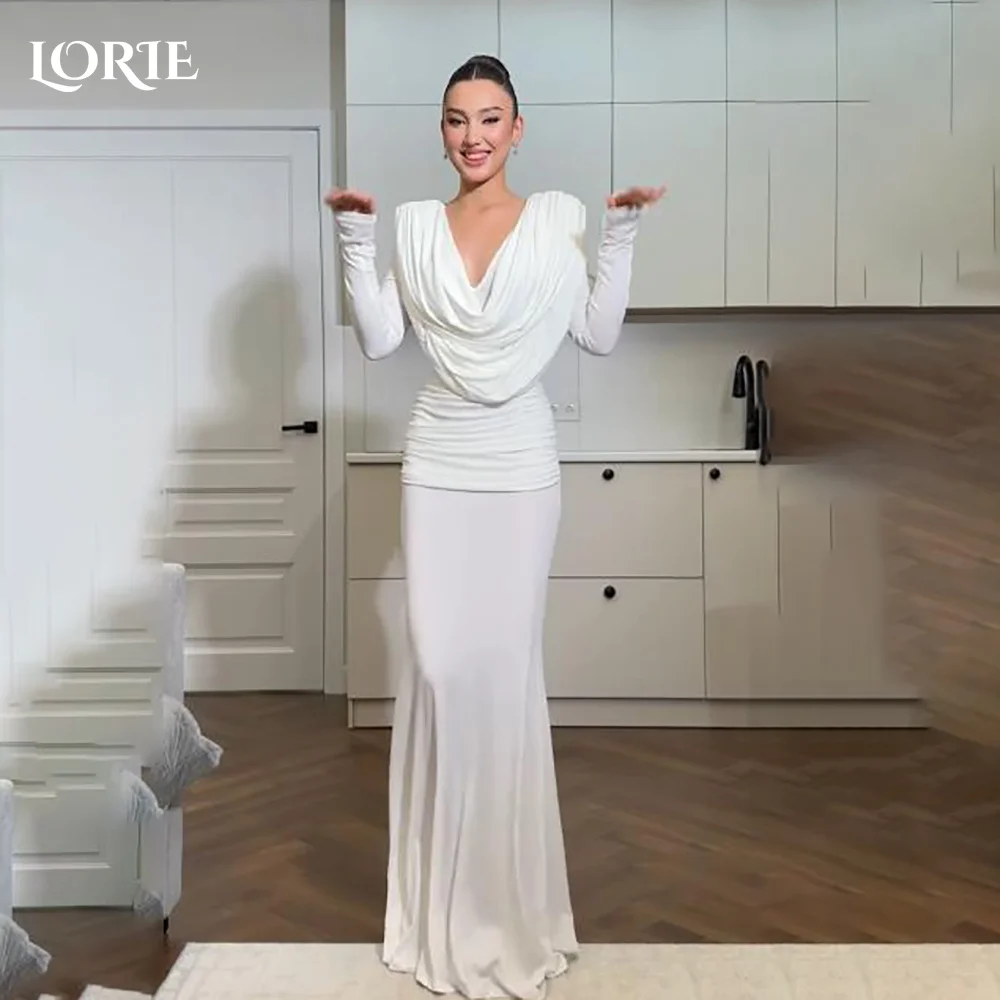 LORIE Flared Sleeve A-Line  Wedding Dress V Neck Slit Shiny Satin  Bridal Gown Customized Backless Bride DressSaudi Dress Dubai