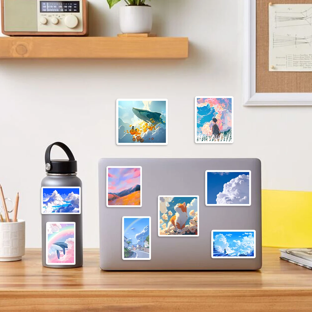 ملصقات توضيحية جميلة لسحب غروب الشمس فنون DIY ألعاب أطفال هدية ملصق مزخرف لزجاجات الكمبيوتر المحمول القصاصات المقاومة للماء #5