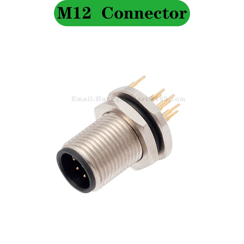 M12 Welding Plate Socket Grounding Connector 2/3/4/5/6/8/12/17 Core Male Female Back Mount Socket IP67 Waterproof Connector