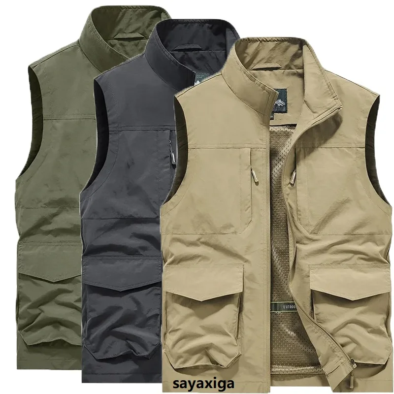 

Summer work vest men's multi-bag mesh sleeveless jacket outdoor mountaineering sports hunting fishing tactical vest 6XL Fishing