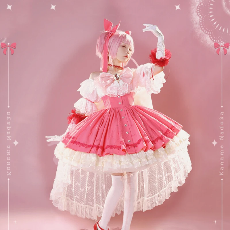 

Anime Magi Madoka Cos Kaname Madoka New Cosplay Night of the Witch Rising Women delicate Pink fluffy Dress H