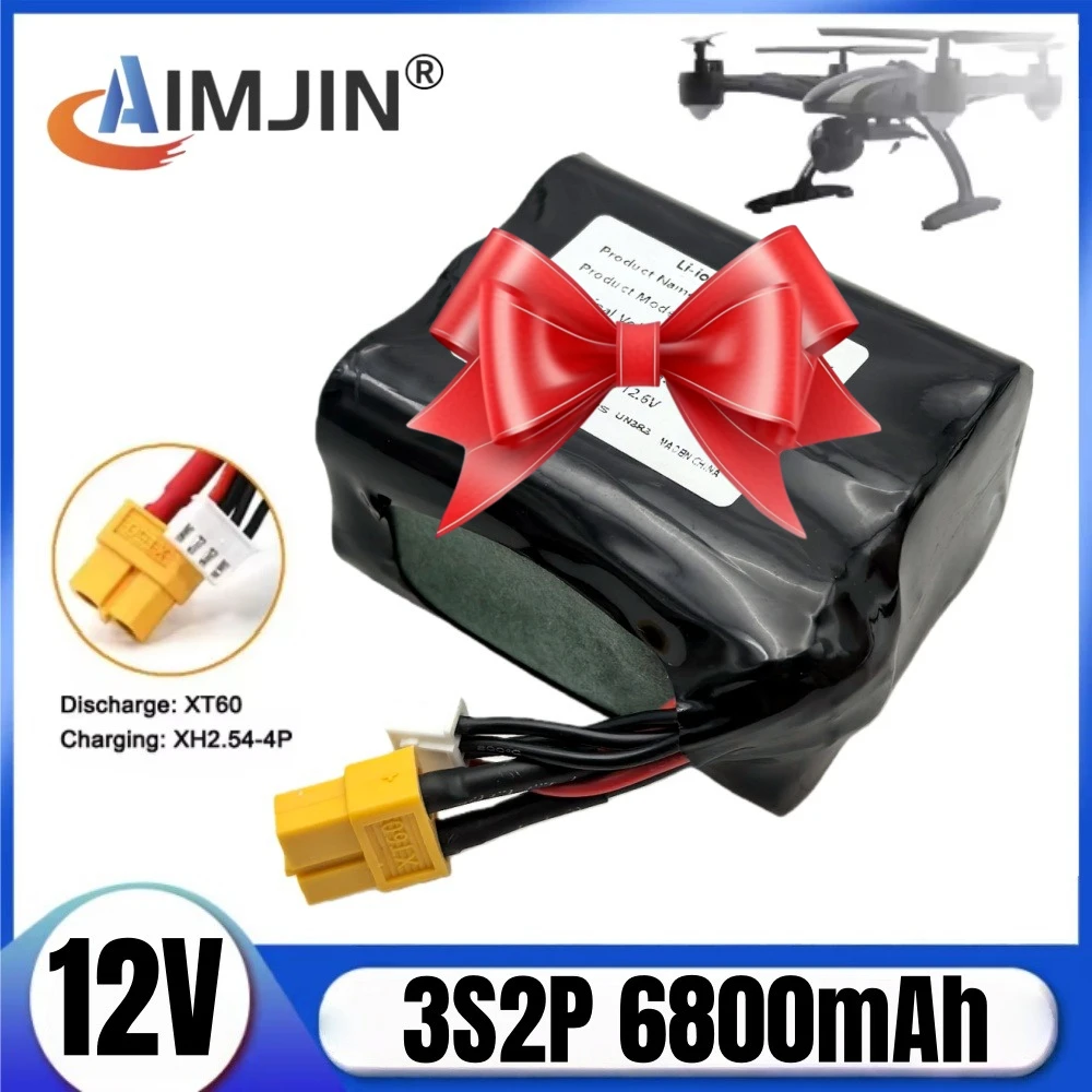 3S2P 12V 6.8Ah High Capacity UAV Rechargeable 12.6V Li-ion Battery for Various RC Airplane Drone Quadrotor XH2.54-4P XT60