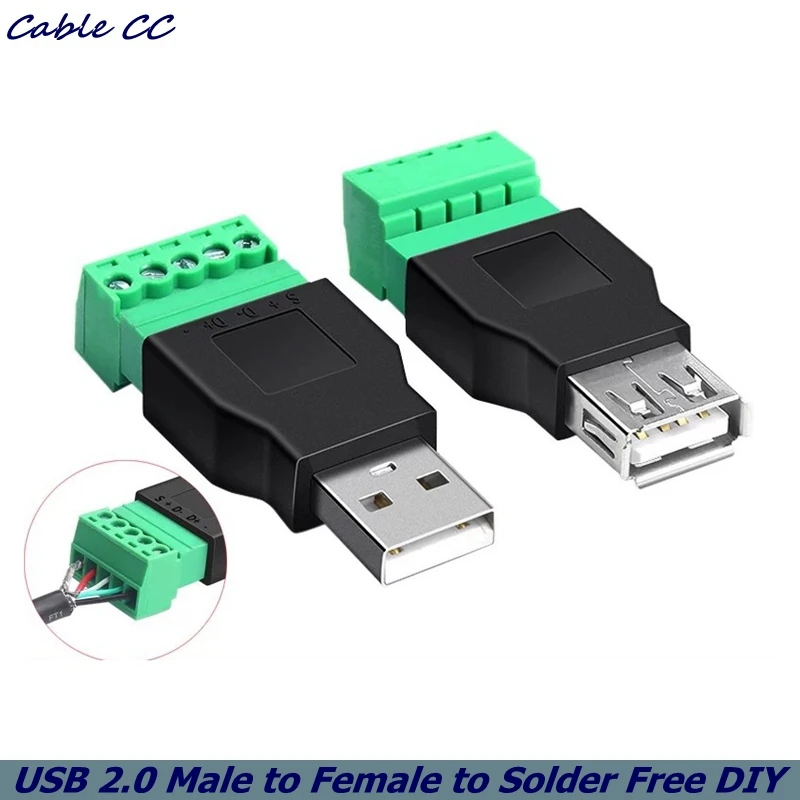 USB 2.0 Type A Male/Female to 5 Pin Screw Connector USB Jack with Shield Solder Free Terminal DIY Plug