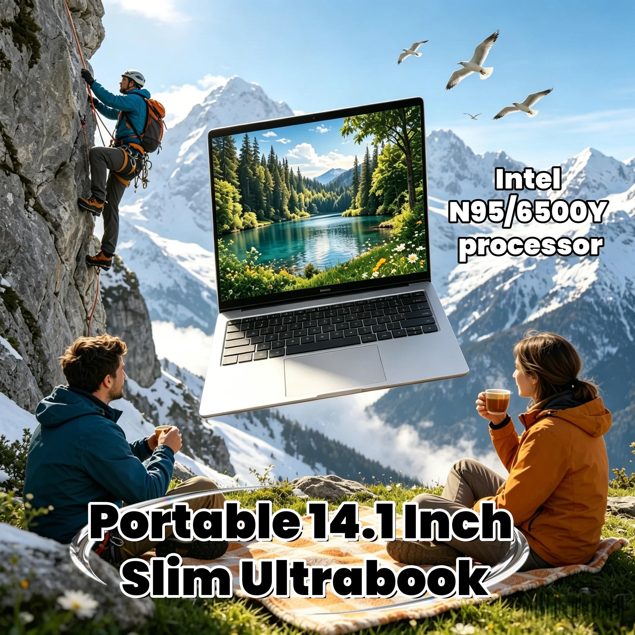 Portable 14.1 Inch Slim Ultrabook Intel N95/6500Y DDR4 2TB SSD Win11 Business Office Notebook
