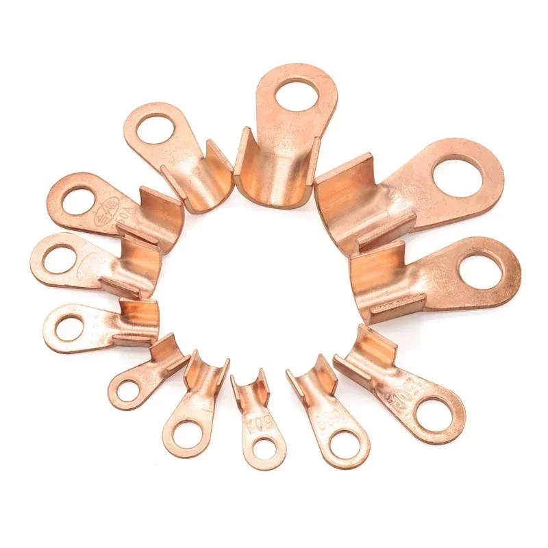 5pcs/10pcs Red Copper OT Open Nose Cold Pressed Wiring Terminal 3A-1000A Cable Joint Connector for Electrical Wiring
