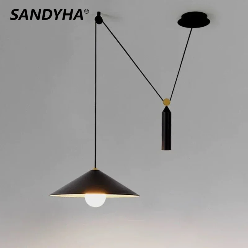 SANDYHA Adjustable Industrial LED Pendant Light Iron Art Chandelier for Dining Room Bedside Home Decor Stylish Lighting Solution