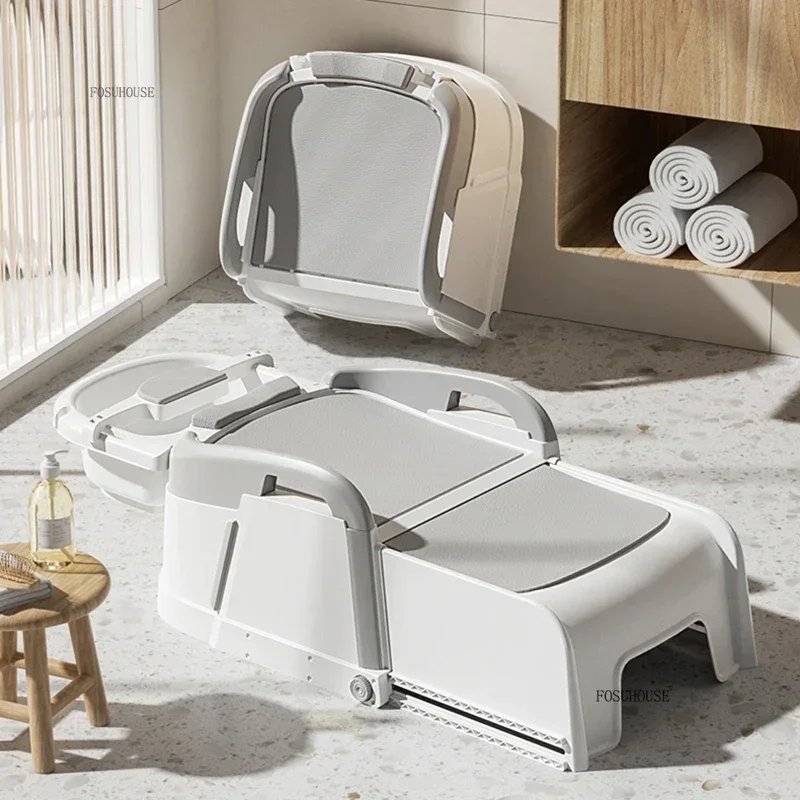 

Convenient Plastic Shampoo Chairs for Home Disassembled and Folded Flat Chair Modern Creative Design Salon Chair for Bathroom R