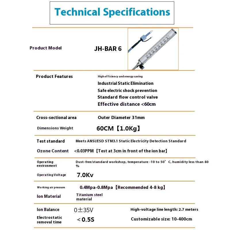 Máquina de impresión no tejida de eliminación estática Industrial, barra de viento de iones de 220V, 1 año para bolsa, película, papel, barra de viento de iones antiestática