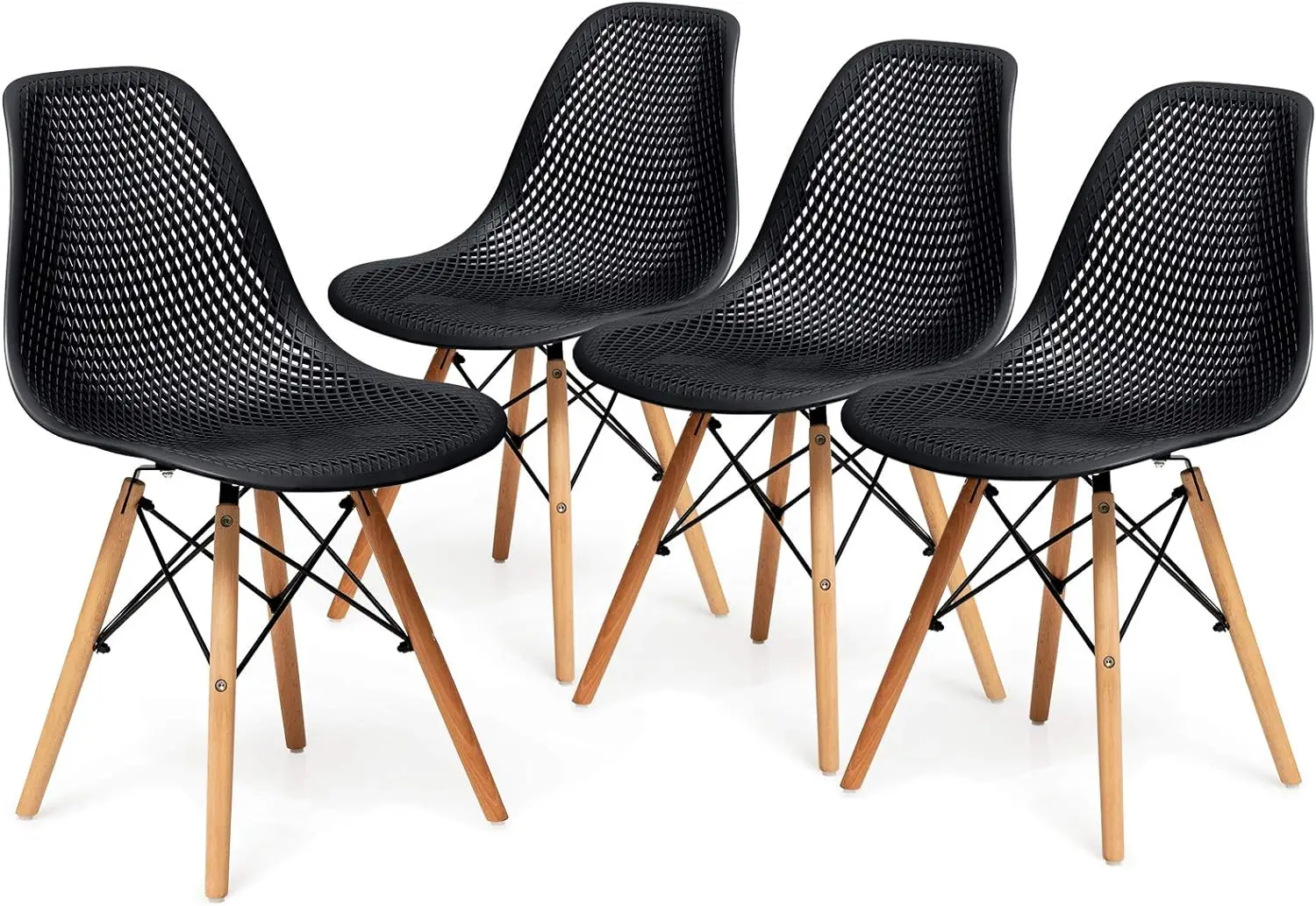 

Giantex Set of 4 Modern Dining Chairs, Outdoor Indoor Shell PP Lounge Side Chairs with Mesh Design, Beech Wood Legs