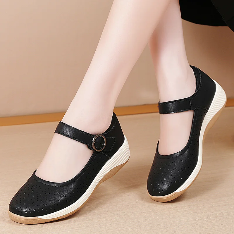 Women's Hollow Round Toe Wedge Shoes - Summer Casual Shoes with Cushioned Sole & Stable Low-Heel Design for Everyday Comfort 43