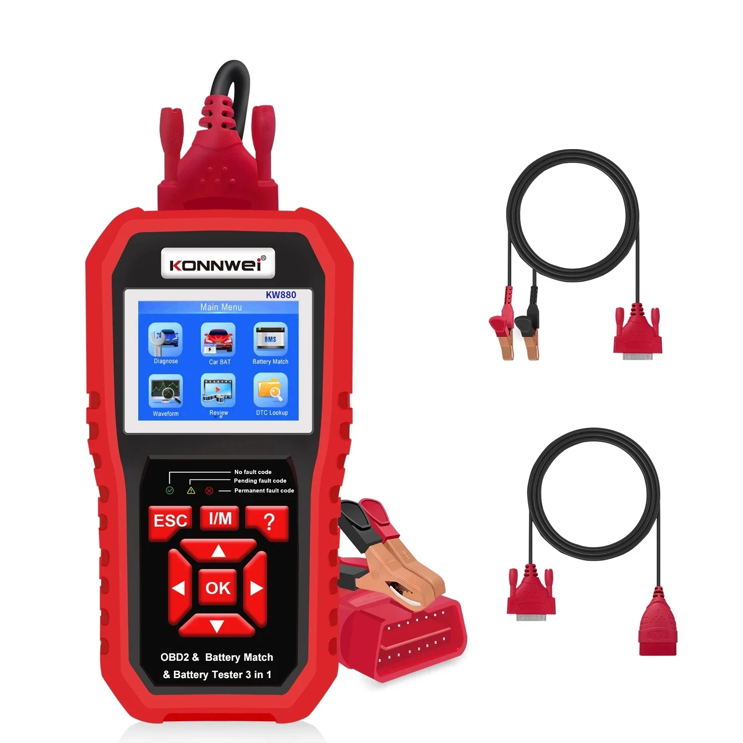 DurablKONNWEI KW880 Car Battery Match Car OBDII Diagnostic Fault Scanner Battery Tester for 6V-12V Motorcycle Battery Test