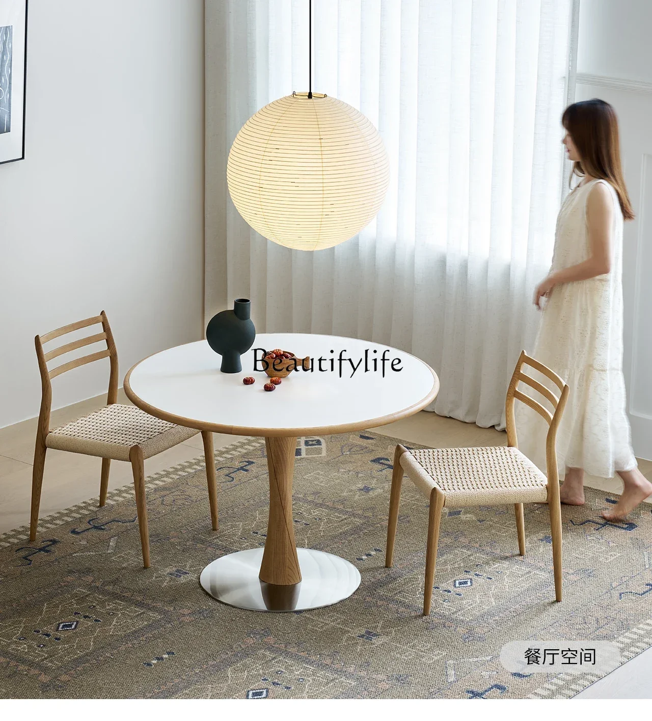 

yj14Small apartment ash wood rock slab solid wood round dining table household round table