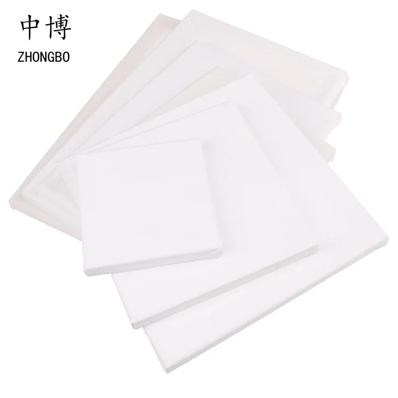 2Pcs ZhongBo White Blank Square Artist Canvas For Oil Painting On Canvas, Acrylic Watercolor Oil Paint With Wood Frame As Primer
