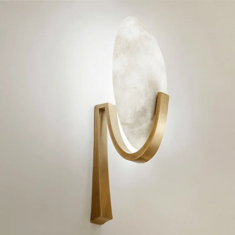 

Nordic Luxury Copper Marble Wall Sconce Postmodern Natural Stone Wall Lamp Living Room Corridor Bedroom Bedside Hardwired Lights