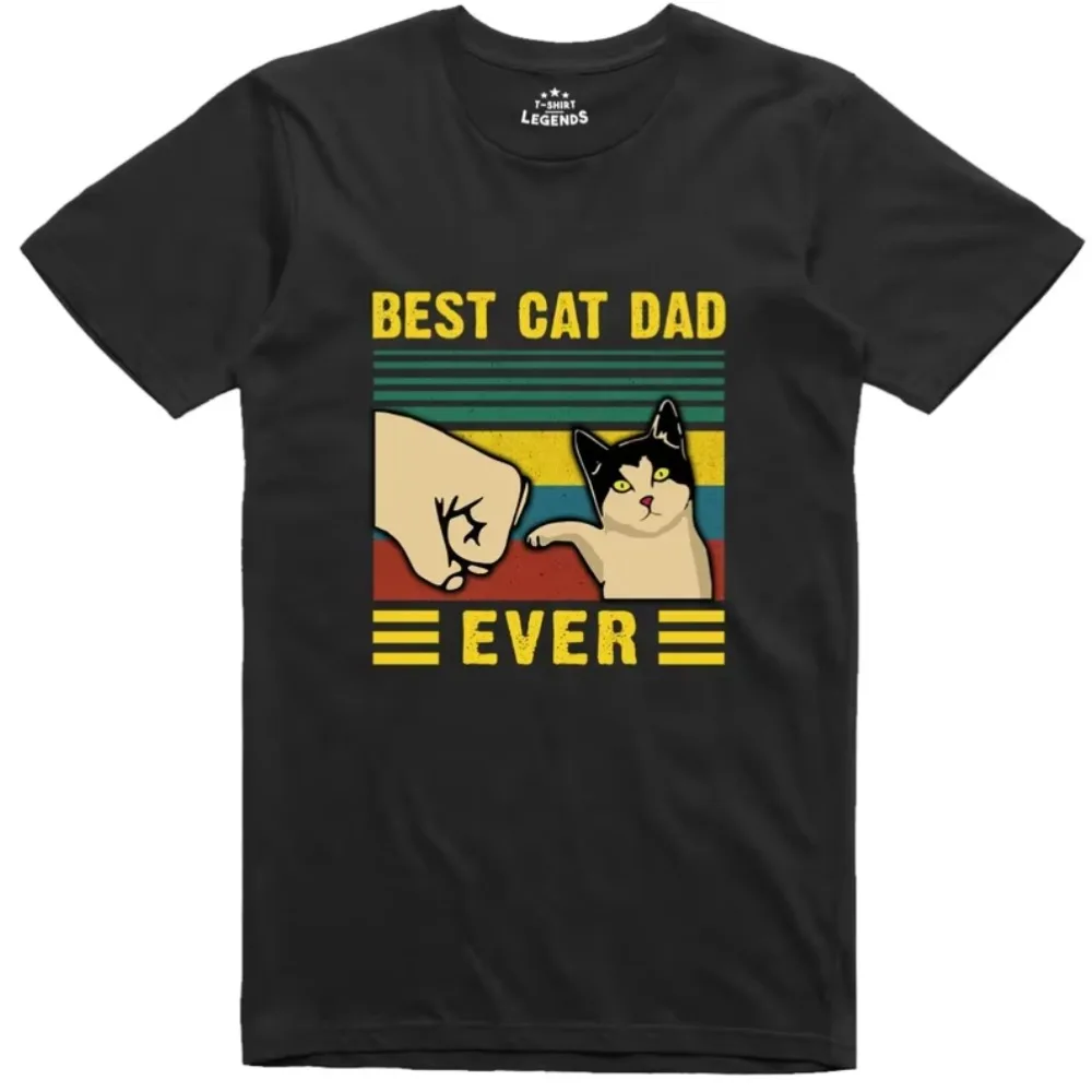 Cat T-Shirt Vintage Retro Striped Cat Dad Graphic Tee Funny Cat Lover Casual Top Perfect Father's Day Gift for Cat Dads T Shirts