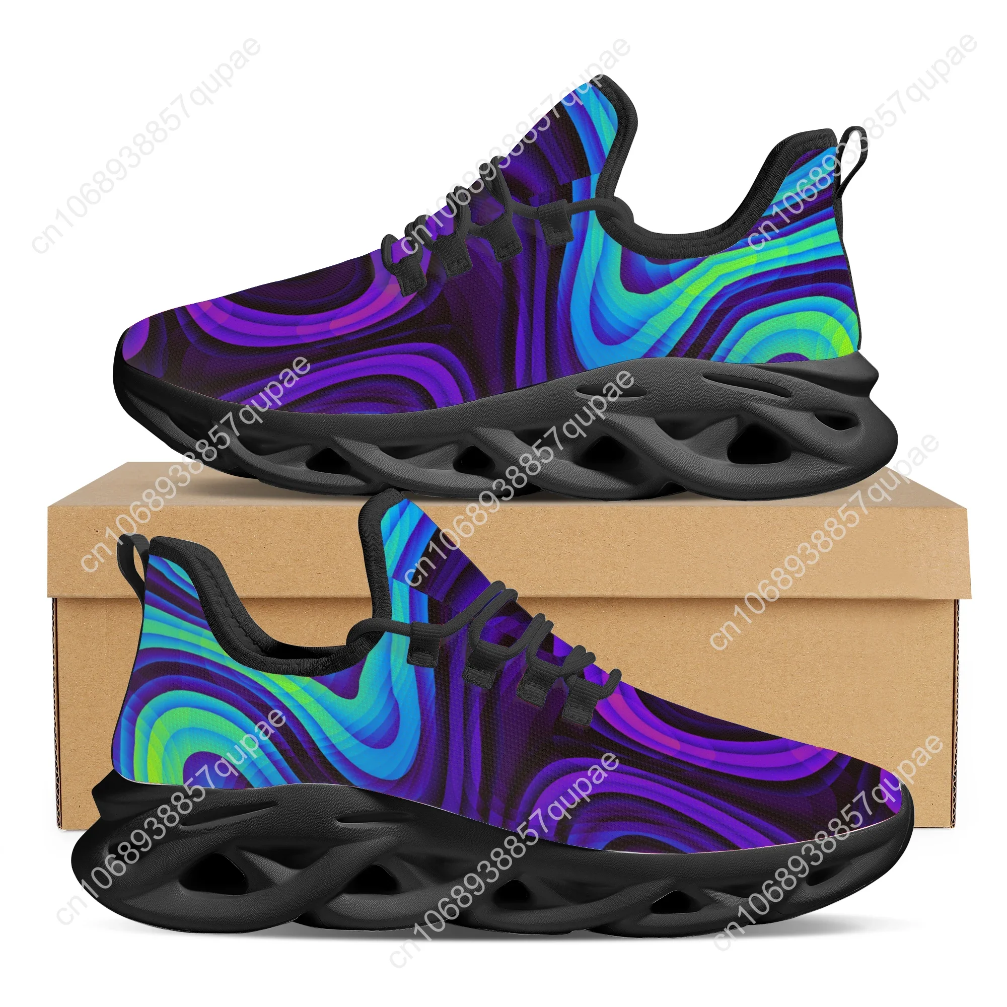Fashion Black Psychedelic Kintted Flats Sneakers Shoes Mens Womens Sports Shoe Fashion High Quality DIY Sneaker Custom Made Shoe 2