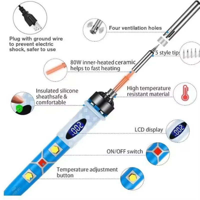 

Digital Display Electric Soldering Iron Adjustable Temperature Constant Temperature Electric Soldering Iron Soldering Iron Set N