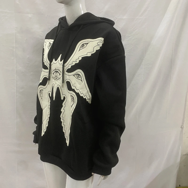 Y2K American Collage Devil Eye Pattern Print Trendy Design personalizzato Pullover ampio per il tempo libero Felpa con cappuccio da donna da uomo