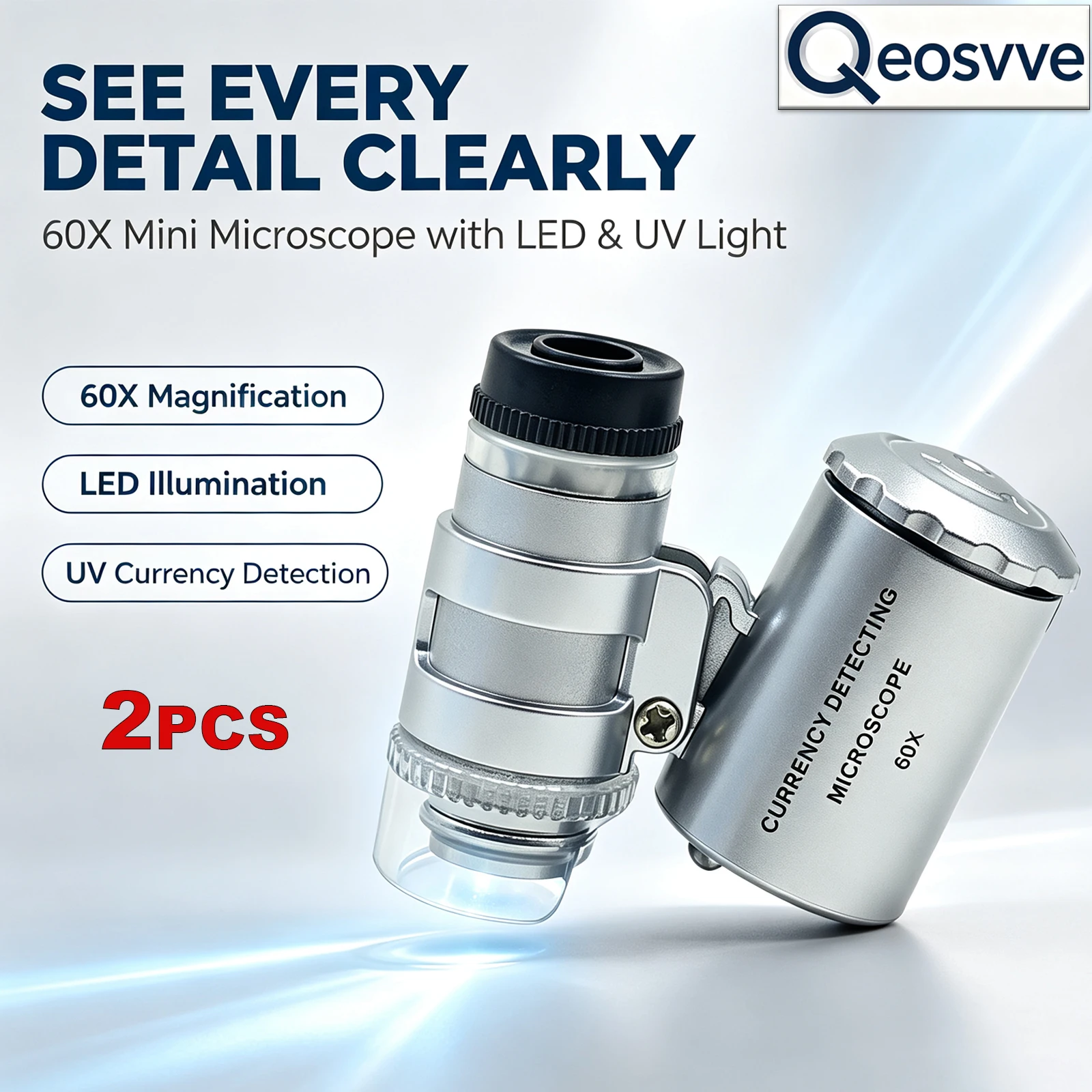 60X Mini Illuminated Microscope Portable Handheld Jewelers Loupe Pocket Magnifier LED Light Magnifying Microscope for Jewelry