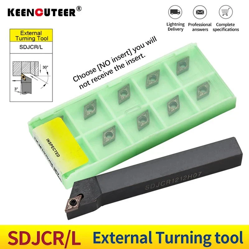 외장 터닝 공구 홀더, 카바이드 인서트 선반 바, 절삭 공구 세트, SDJCR1212H07 SDJCR1616H07 SDJCR2020K07, SDJCR DCMT07, 1 개